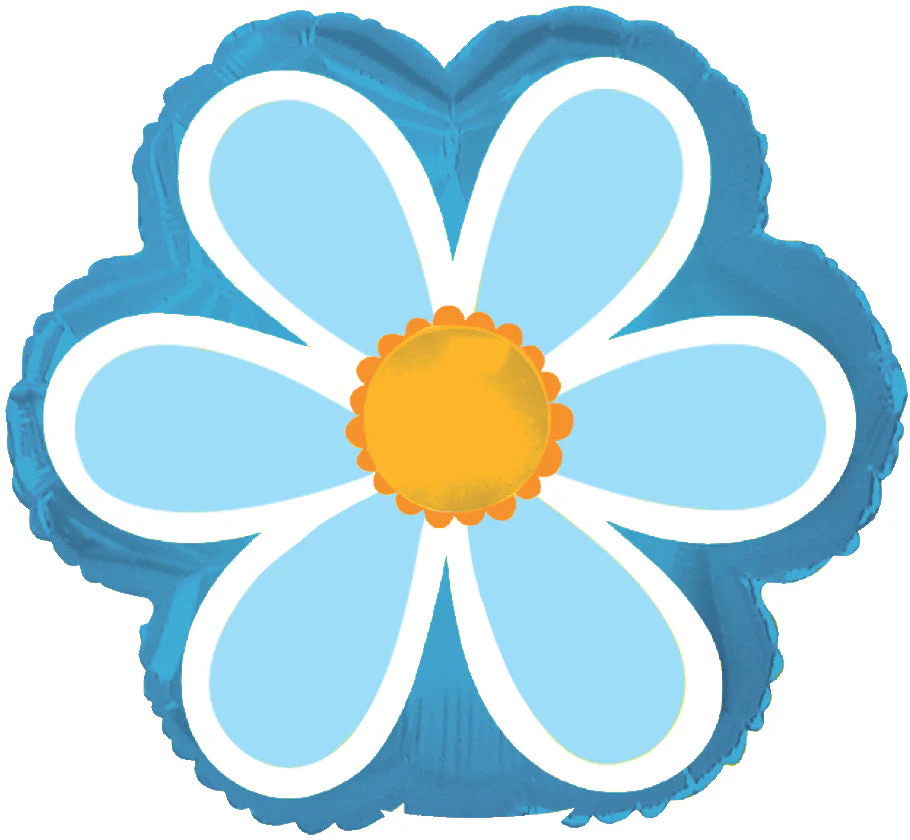 10" Airfill Only (Sticks Sold Separately) Light Blue Flower On Blue Foil Balloons