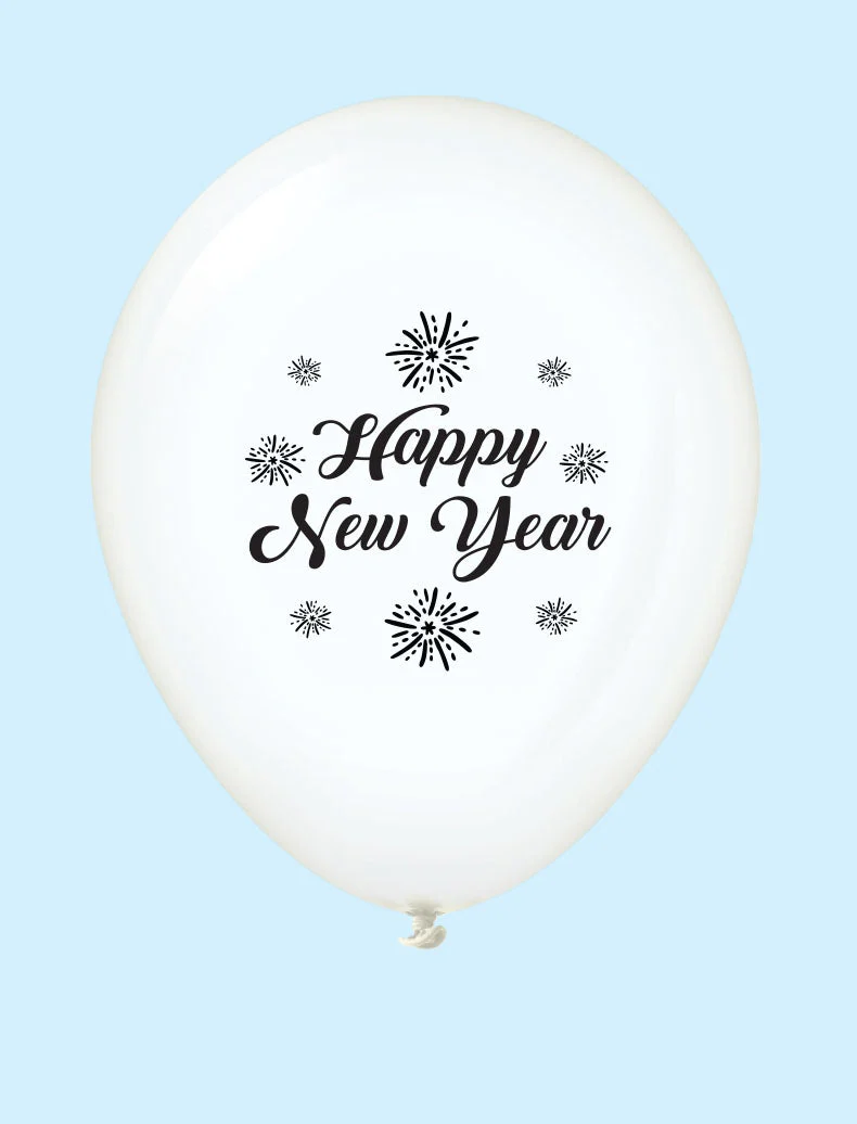 11" New Years Fireworks Latex Balloons Clear (25 Per Bag)