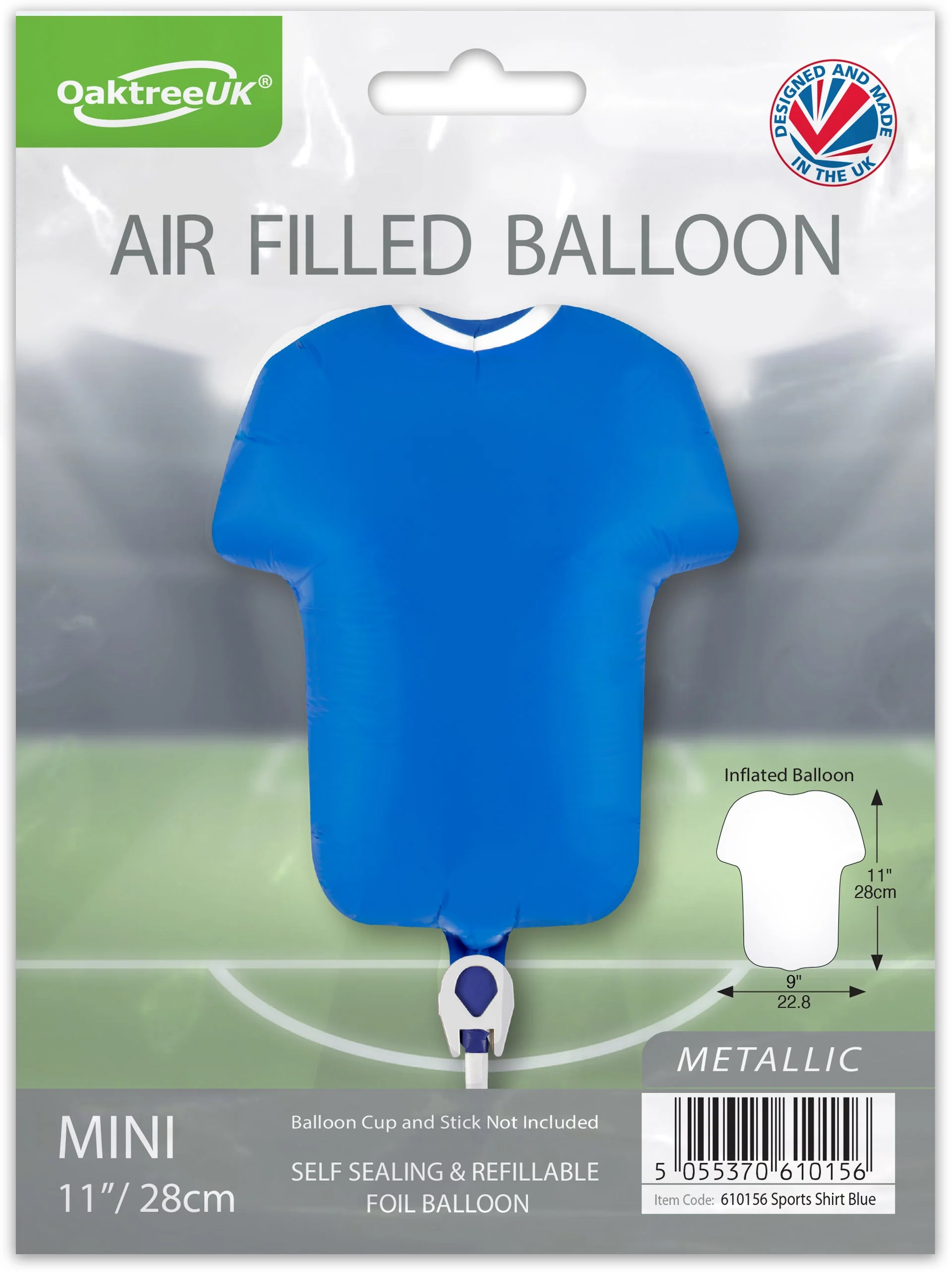11" Airfill Only Oaktree Brand Sports Shirt Blue Metallic (For Air) Packaged Foil Balloon - Image 2