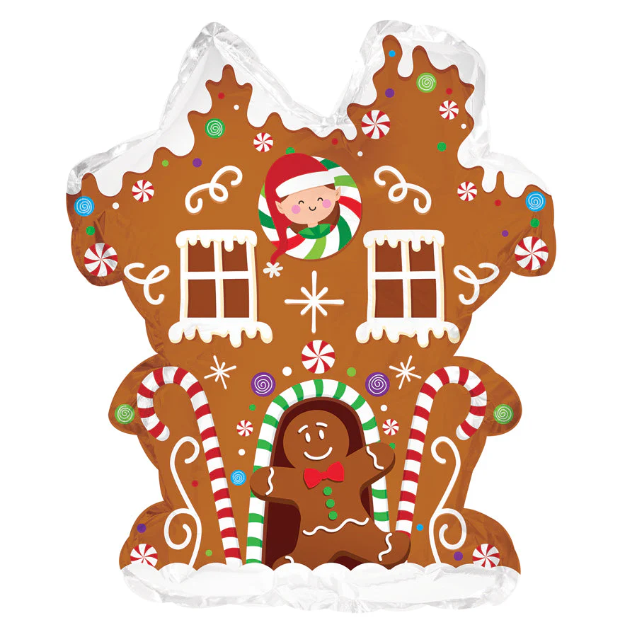 12" Airfill Only (Sticks Sold Separately) Gingerbread House Foil Balloon