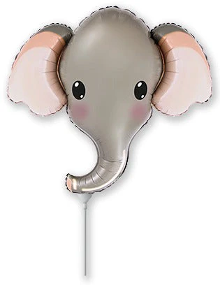 12" Airfill Only (Sticks Sold Separately) Grey Elephant Head Mini Foil Balloon