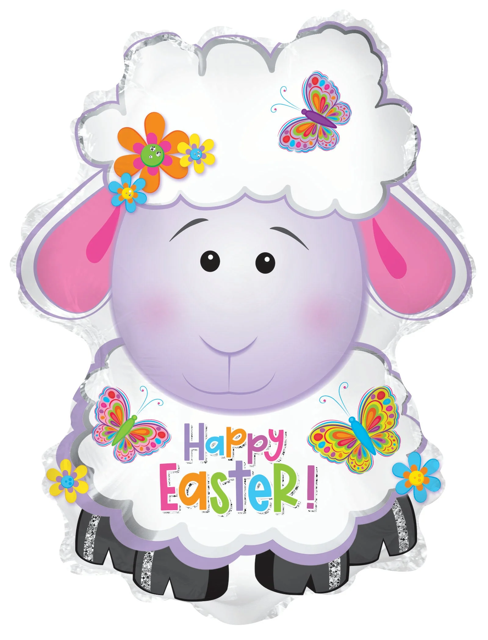 12" Airfill Only (Sticks Sold Separately) Happy Easter Lamb Foil Balloon