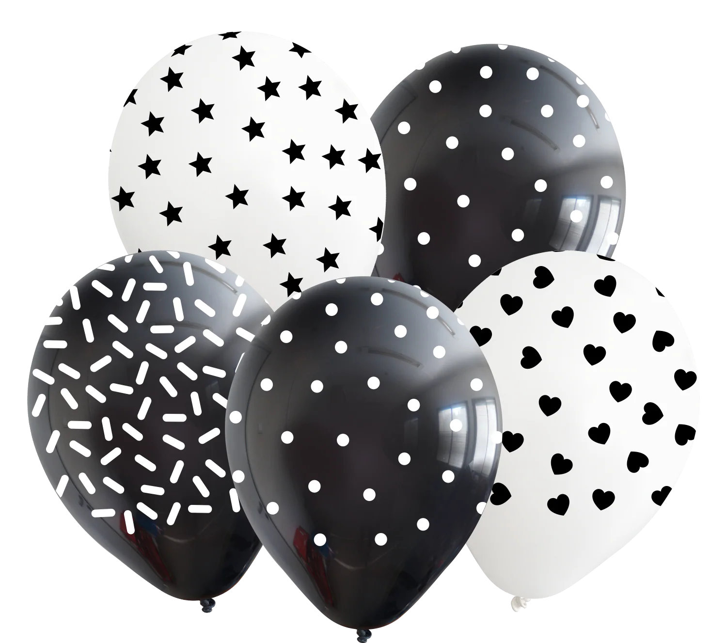 12" Black/White Pattern All Around Latex Balloons (25 Per Bag) 5 Side Print