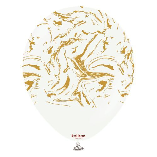 12" Kalisan Nebula Print White Gold Ink Latex Balloons (25 Per Bag)