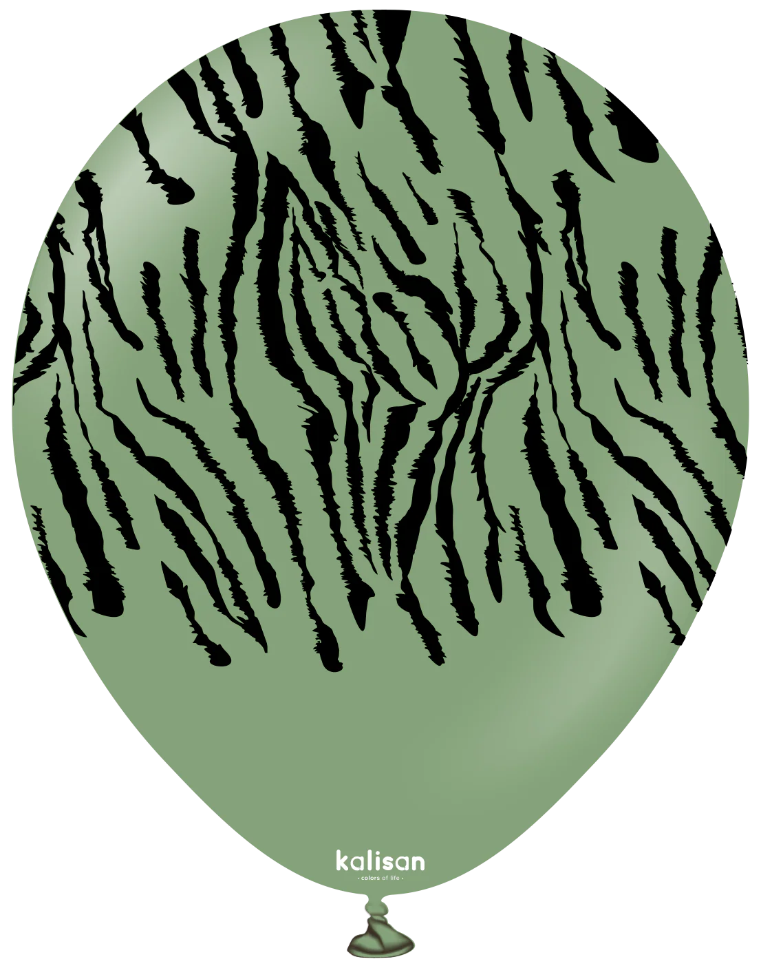 12" Kalisan Safari Tiger Eucalyptus (Printed Black-(25 Per Bag) Latex Balloons