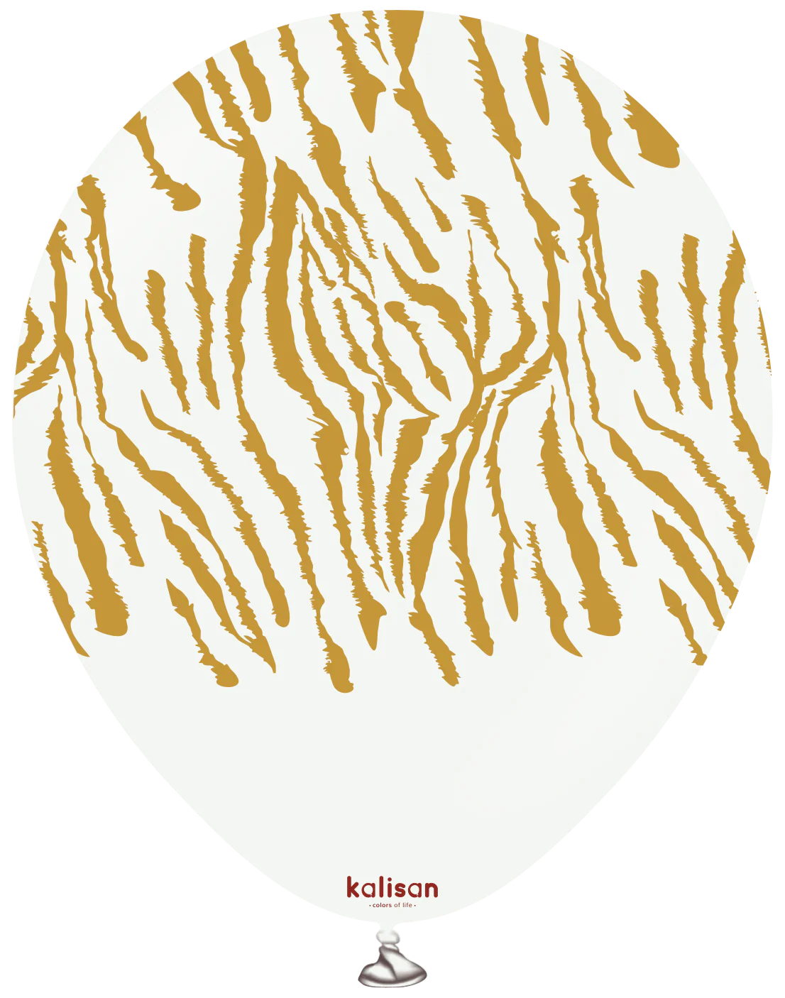 12" Kalisan Safari Tiger White (Printed Gold-(25 Per Bag) Latex Balloons