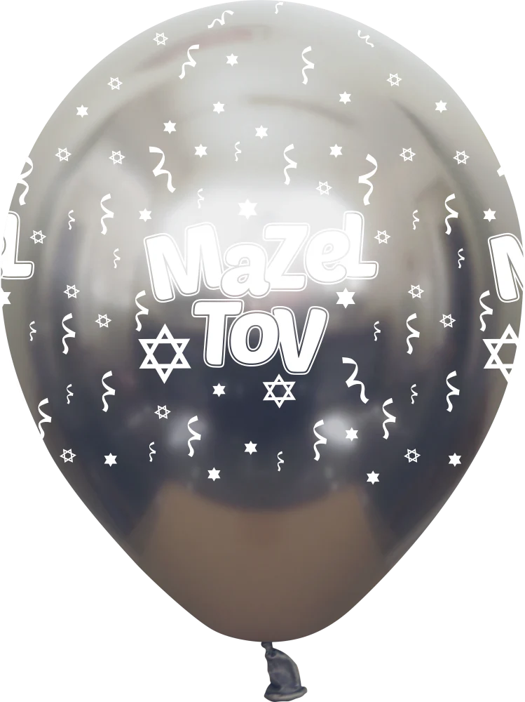 12" Mazal Tov Printed Space grey Mirror Kalisan Latex Balloons (25 Per Bag)