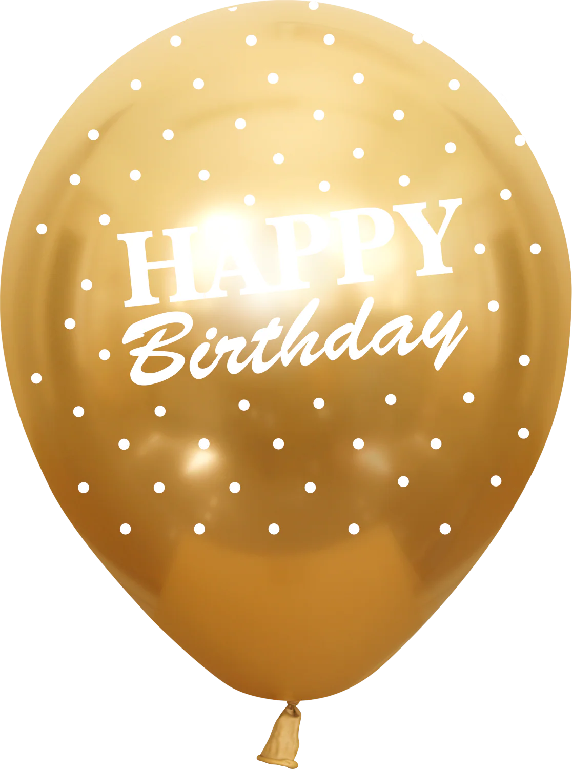 12" Mirror Happy Birthday All Around Gold Latex Balloons (25 Per Bag) 5 Side Print