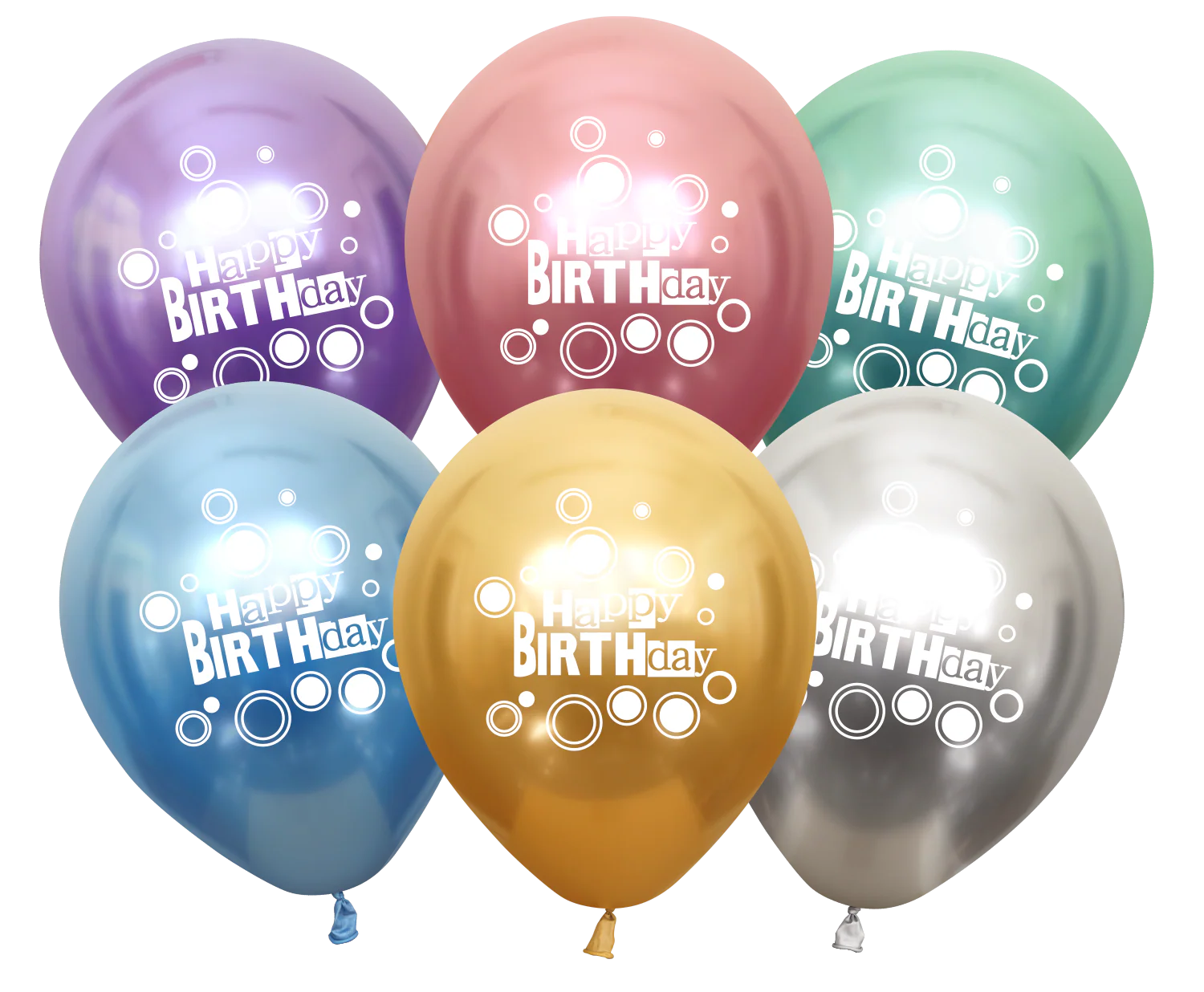 12" Mirror Happy Birthday Assorted Latex Balloons (25 Per Bag) 2 Side Print