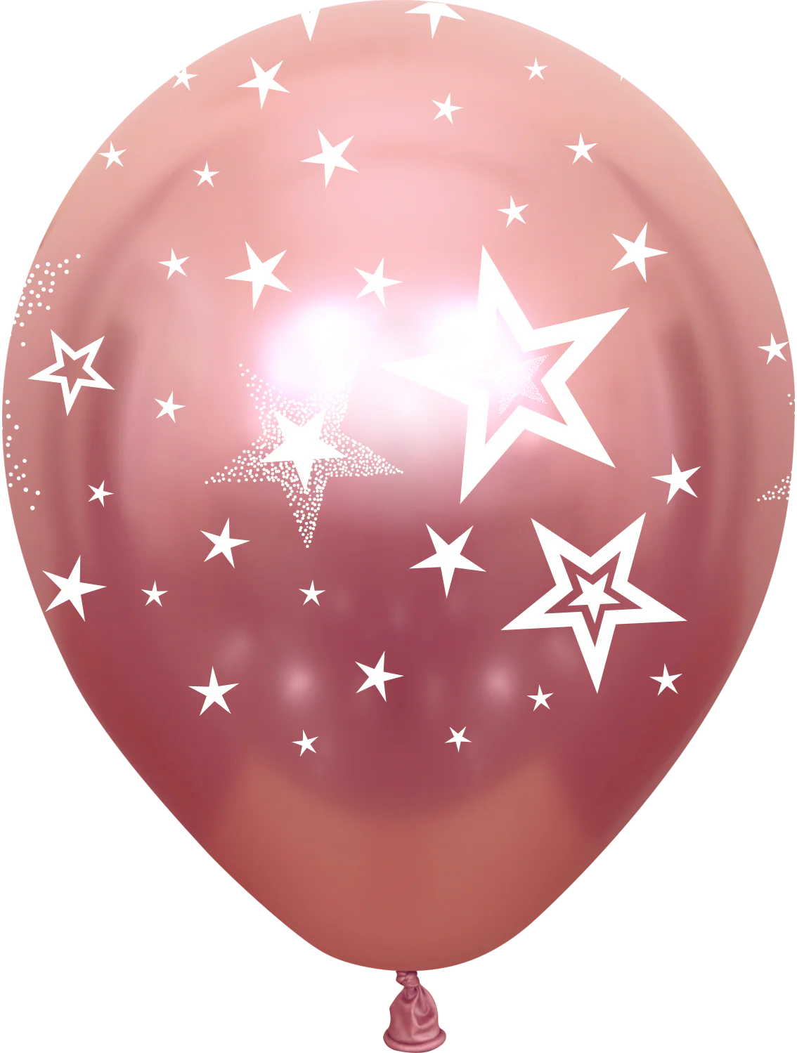 12" Mirror Stars All Around Pink Latex Balloons (25 Per Bag) 5 Side Print
