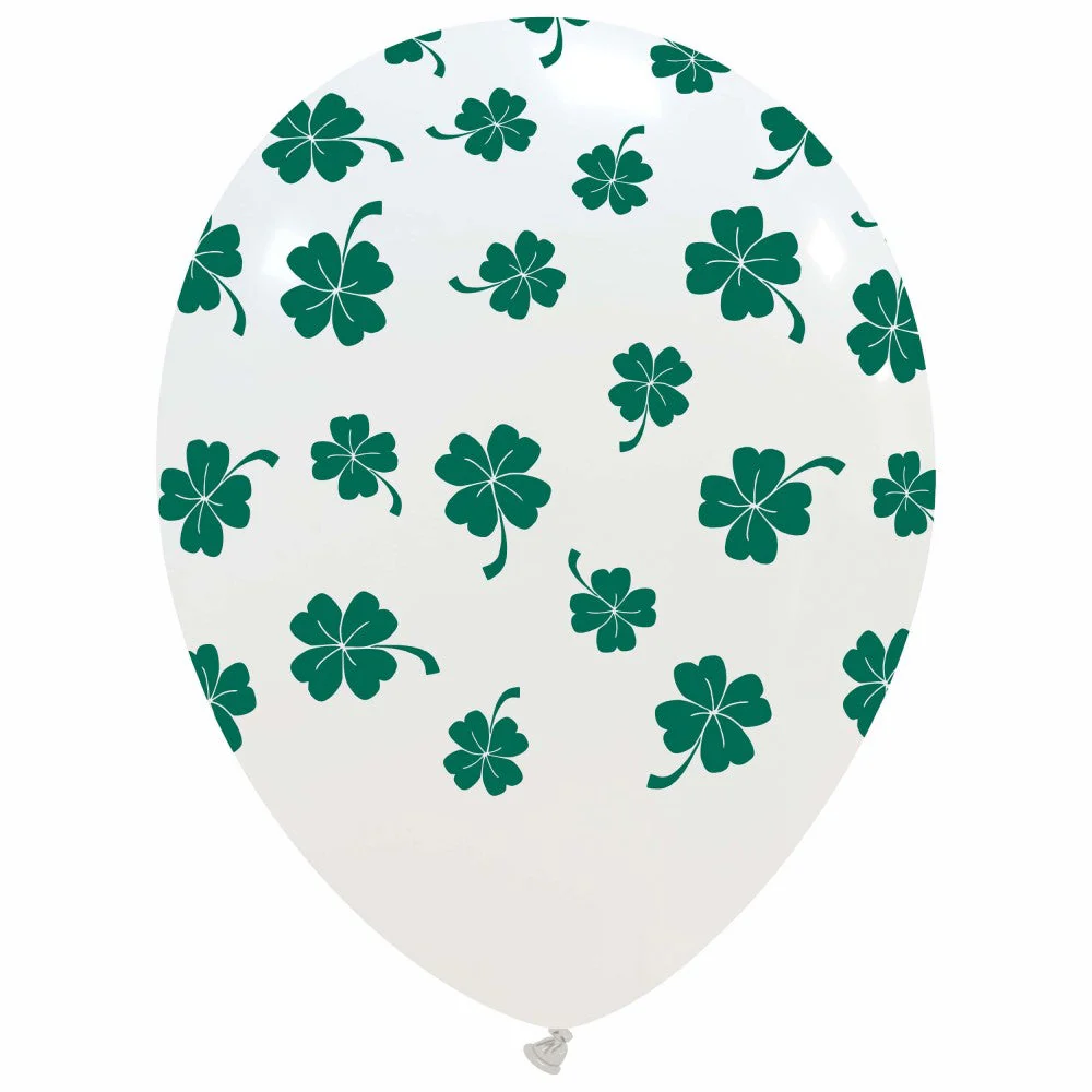 12" Cattex Brand Printed Latex Balloons (25 Per Bag) Four-Leaf Clovers