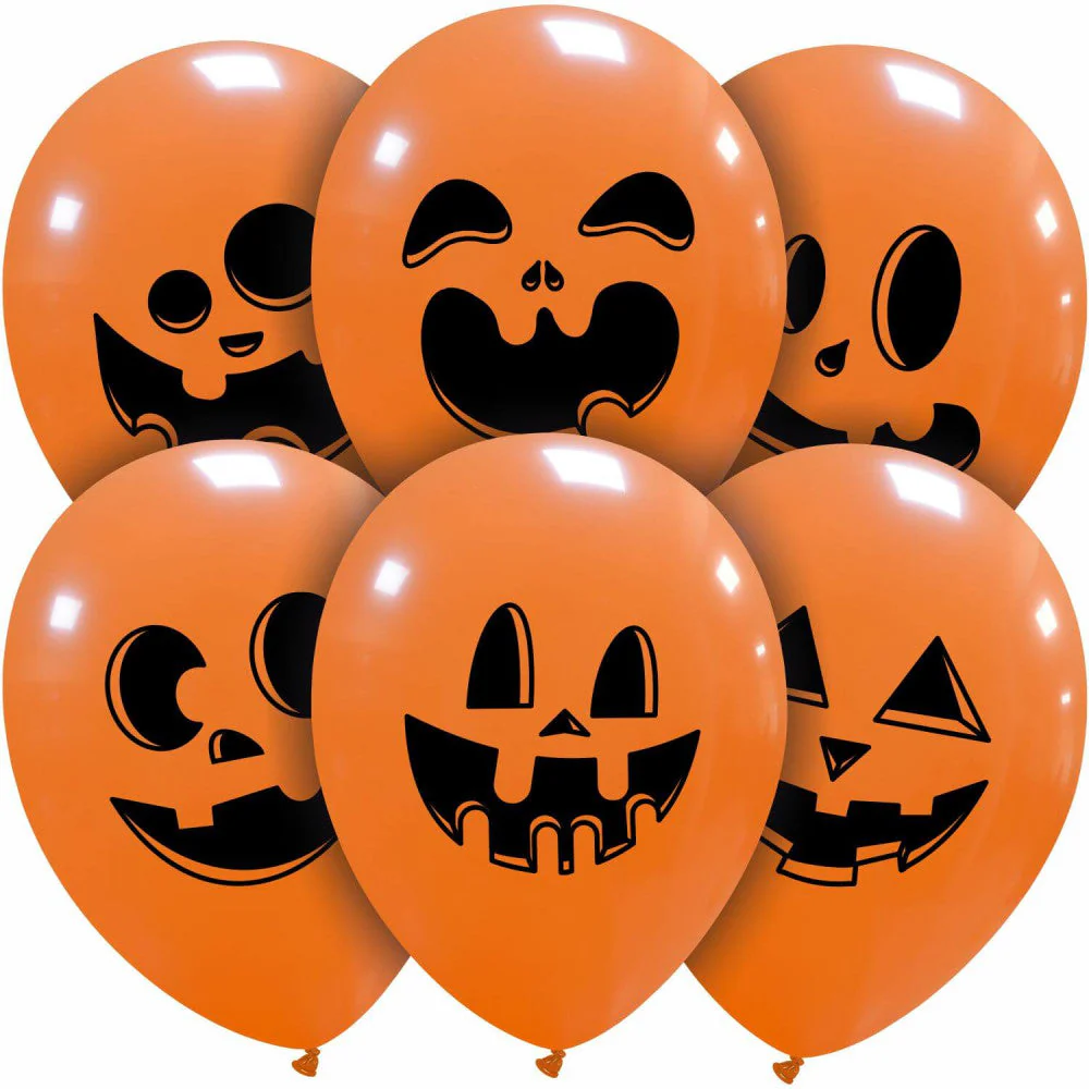 12" Cute Pumpkin Faces (Happy Halloween Print Back) 2 Sided Printed (25 Per Bag) Latex Balloons