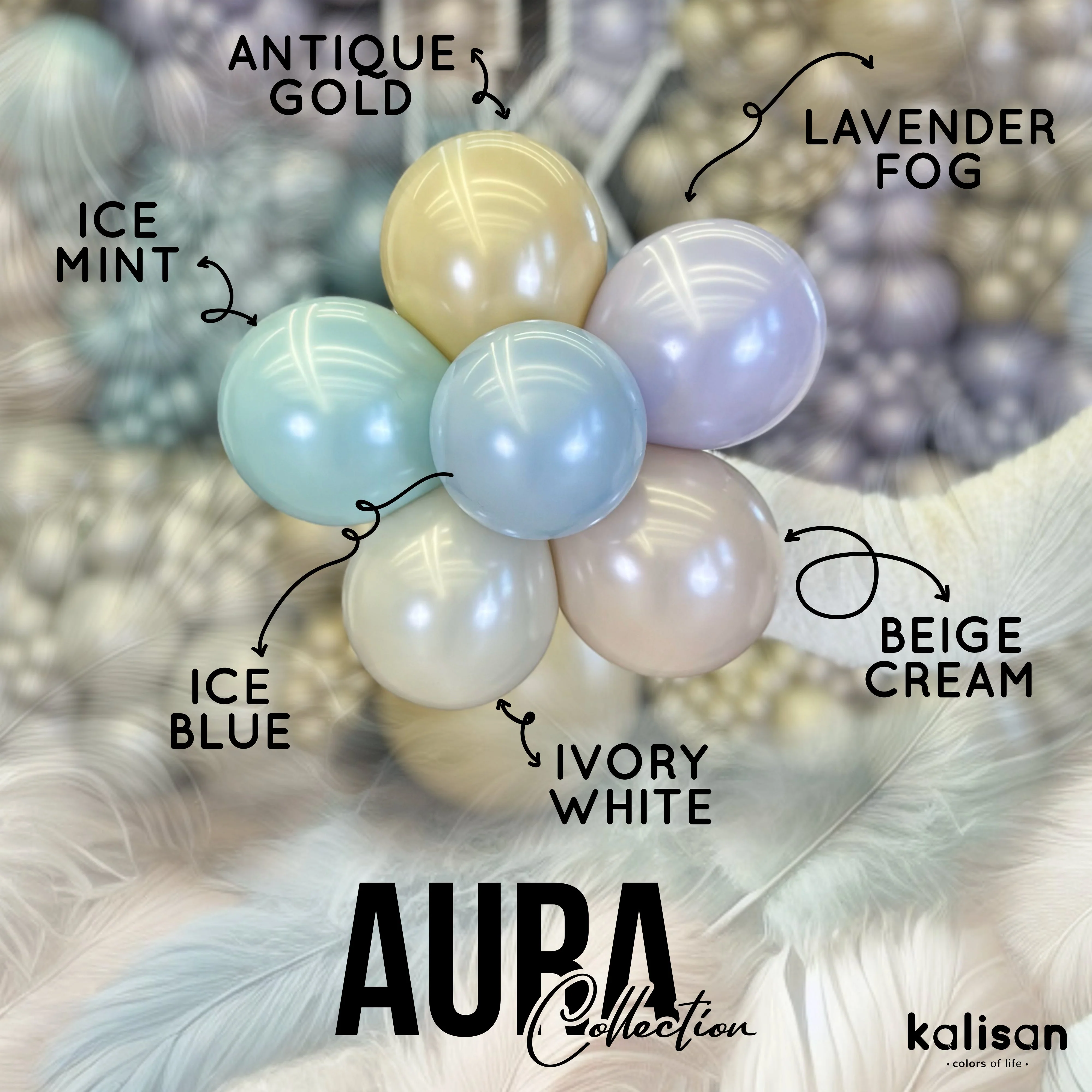 12" Kalisan Brand Latex Balloons Aura Ivory White (50 Per Bag) - Image 19