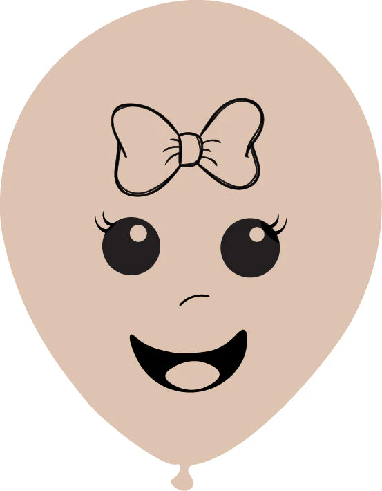 12" Latex Balloons Single Sided (25 Per Bag) Baby Face Print 01 Decomex Skin Blush
