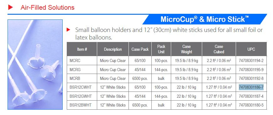 12" Micro Stick (100 Count) for use with stick 93008 for small foil or latex balloons. - Image 2