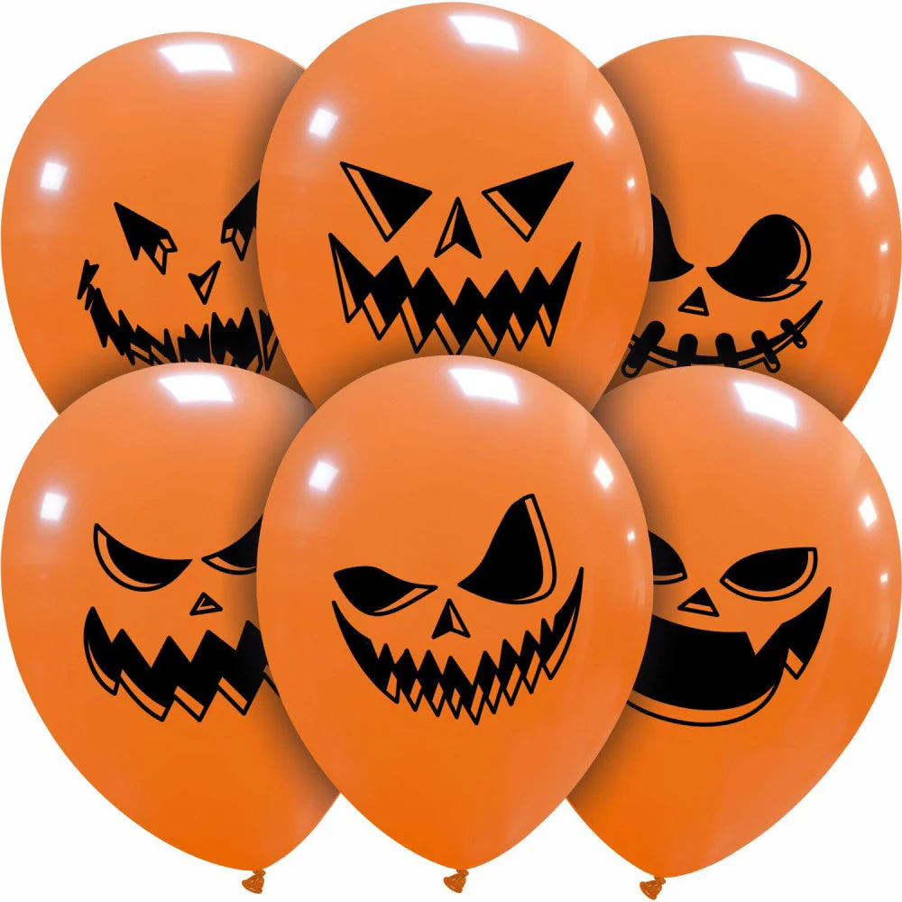 12" Scary Pumpkin Faces (Happy Halloween Print Second Side) (25 Per Bag) Printed Latex Balloons