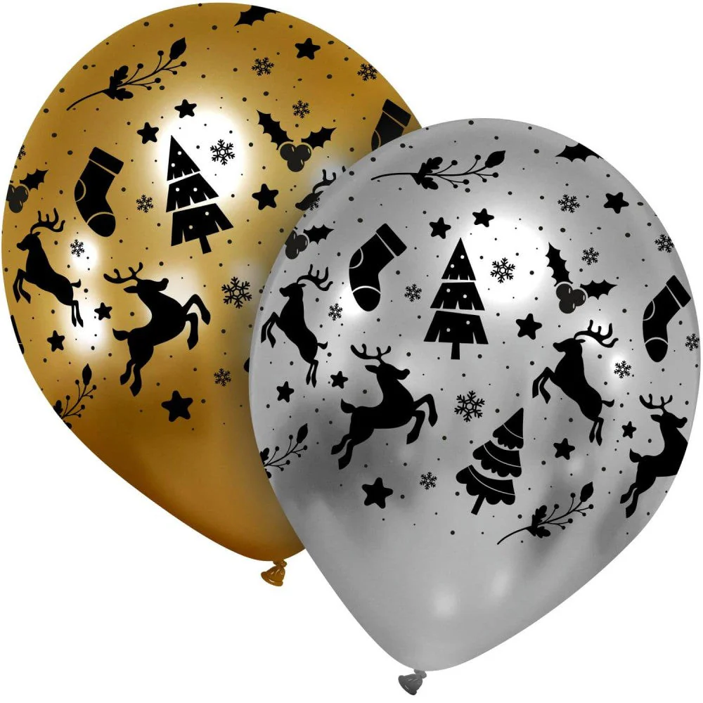 13" Holiday Snow Globe Titanium (Chrome/Mirror) All Around (25 Per Bag) Cattex Brand Printed Latex Balloons