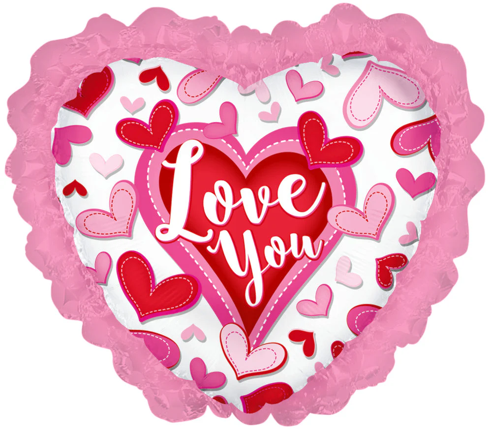 14" Airfill Only (Sticks Sold Separately) Happy Valentine's Day Chevron With Ruffle Balloon
