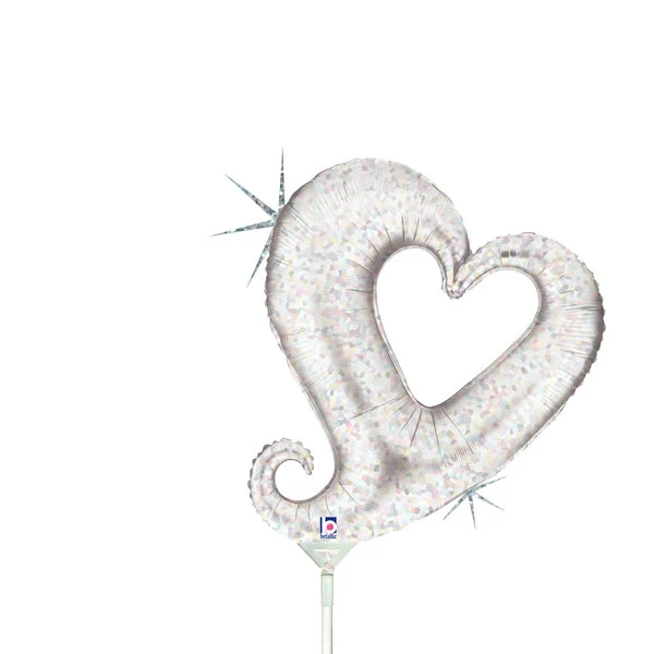 14" Airfill Only (Sticks Sold Separately) Holographic Shape Chain of Hearts - Silver Balloon