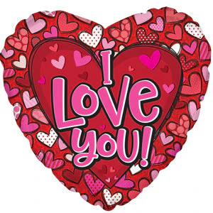 14" Airfill Only (Sticks Sold Separately) I Love You Pattern Hearts Foil Balloon