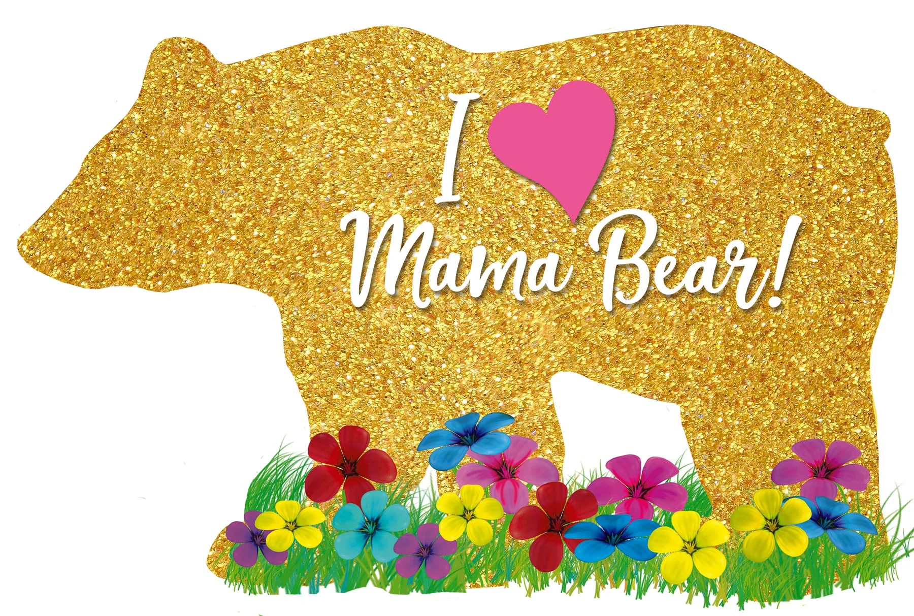 14" Airfill Only (Sticks Sold Separately) Love You Mama Bear Foil Balloons