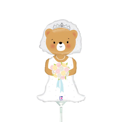14" Airfill Only (Sticks Sold Separately) Mini Shape Bride Bear Balloon