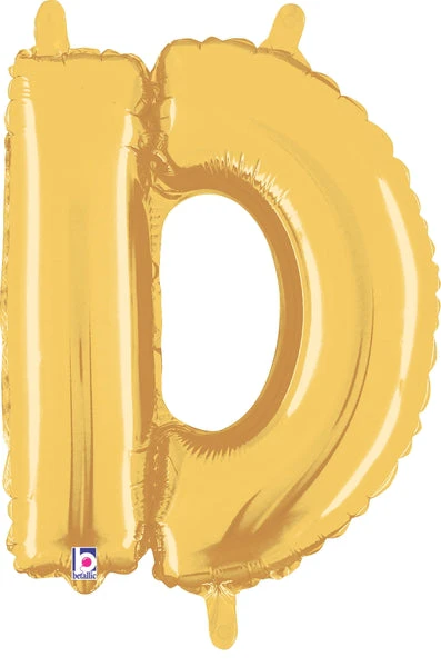 14" Airfill Only (Sticks Sold Separately) (Self Sealing) Megaloon Jr. Shape Letter D Gold Balloon