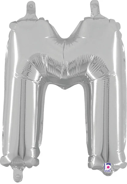 14" Airfill Only (Sticks Sold Separately) (Self Sealing) Megaloon Jr. Shape Letter M Silver Balloon