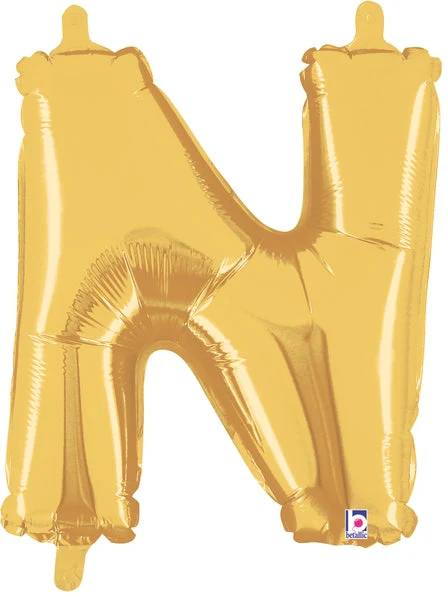 14" Airfill Only (Sticks Sold Separately) (Self Sealing) Megaloon Jr. Shape Letter N Gold Balloon