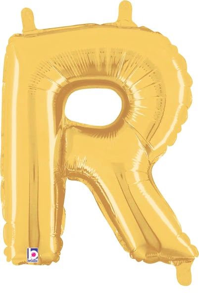 14" Airfill Only (Sticks Sold Separately) (Self Sealing) Megaloon Jr. Shape Letter R Gold Balloon