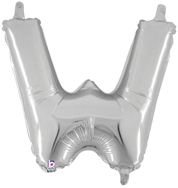 14" Airfill Only (Sticks Sold Separately) (Self Sealing) Megaloon Jr. Shape Letter W Silver Balloon