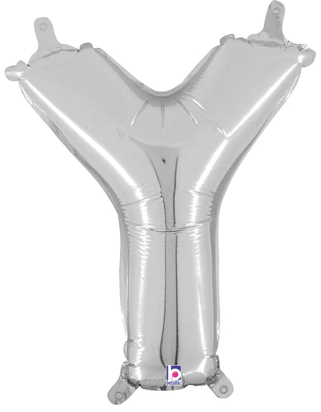 14" Airfill Only (Sticks Sold Separately) (Self Sealing) Megaloon Jr. Shape Letter Y Silver Balloon