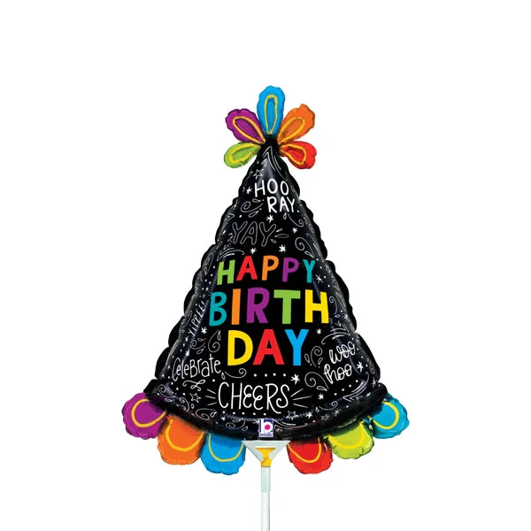 14" Mini Air Shape Birthday Hat Doodles Foil Balloon (Sticks Sold Separately)