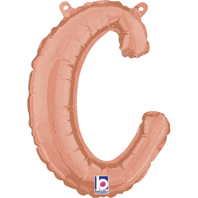 14" Air Filled Only Script Letter "C" Rose Gold Foil Balloon (Sticks Sold Separately)