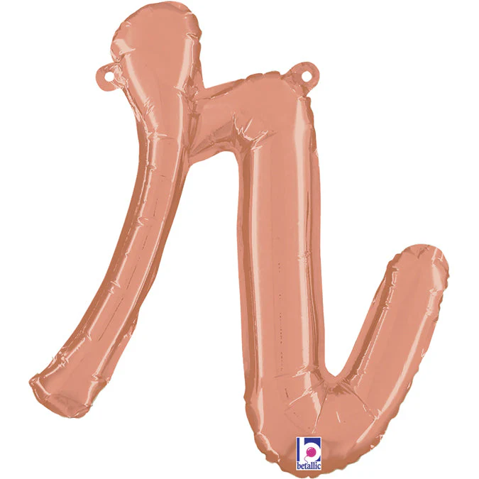 14" Air Filled Only Script Letter "R" Rose Gold Foil Balloon (Sticks Sold Separately)