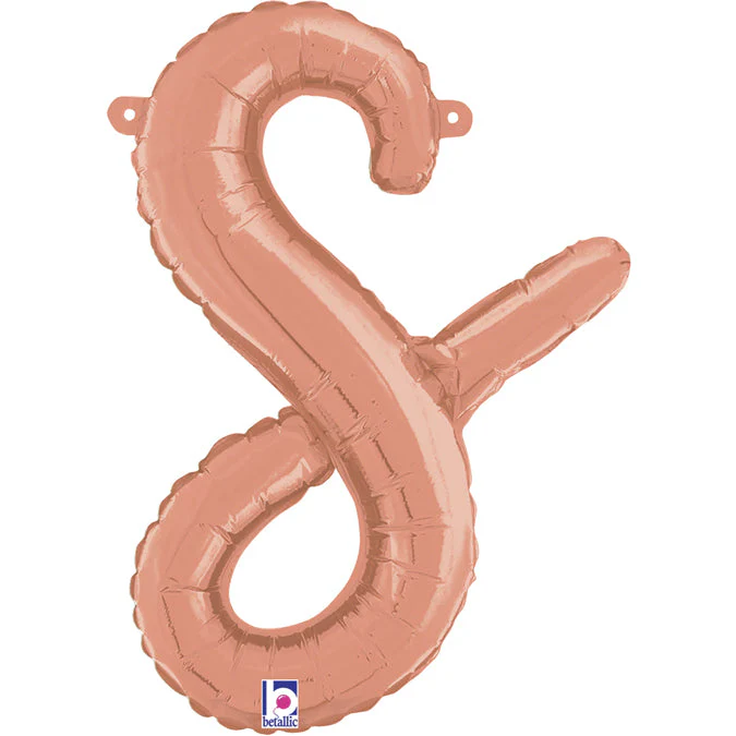 14" Air Filled Only Script Letter "S" Rose Gold Foil Balloon (Sticks Sold Separately)