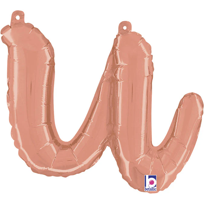 14" Air Filled Only Script Letter "U" Rose Gold Foil Balloon (Sticks Sold Separately)