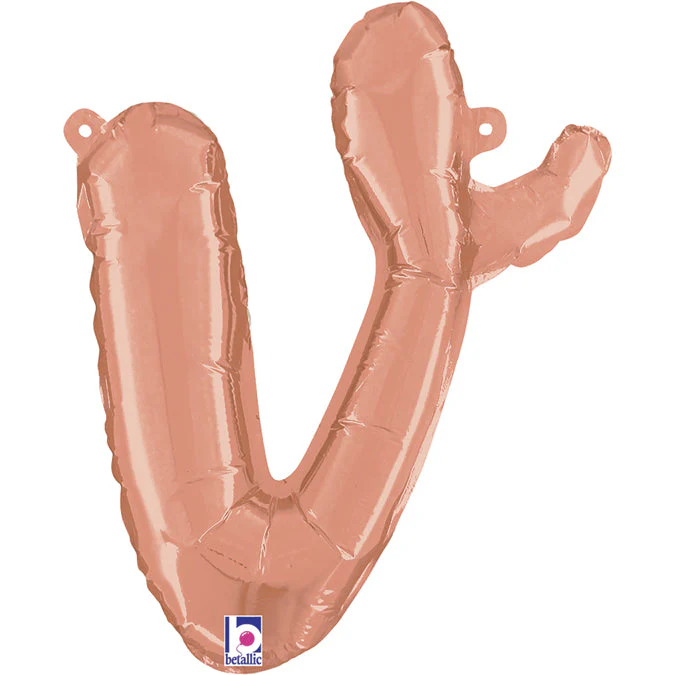 14" Air Filled Only Script Letter "V" Rose Gold Foil Balloon (Sticks Sold Separately)