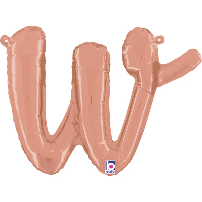 14" Air Filled Only Script Letter "W" Rose Gold Foil Balloon (Sticks Sold Separately)