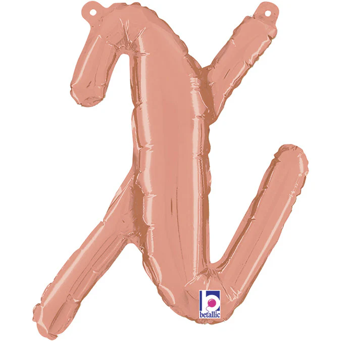 14" Air Filled Only Script Letter "X" Rose Gold Foil Balloon (Sticks Sold Separately)