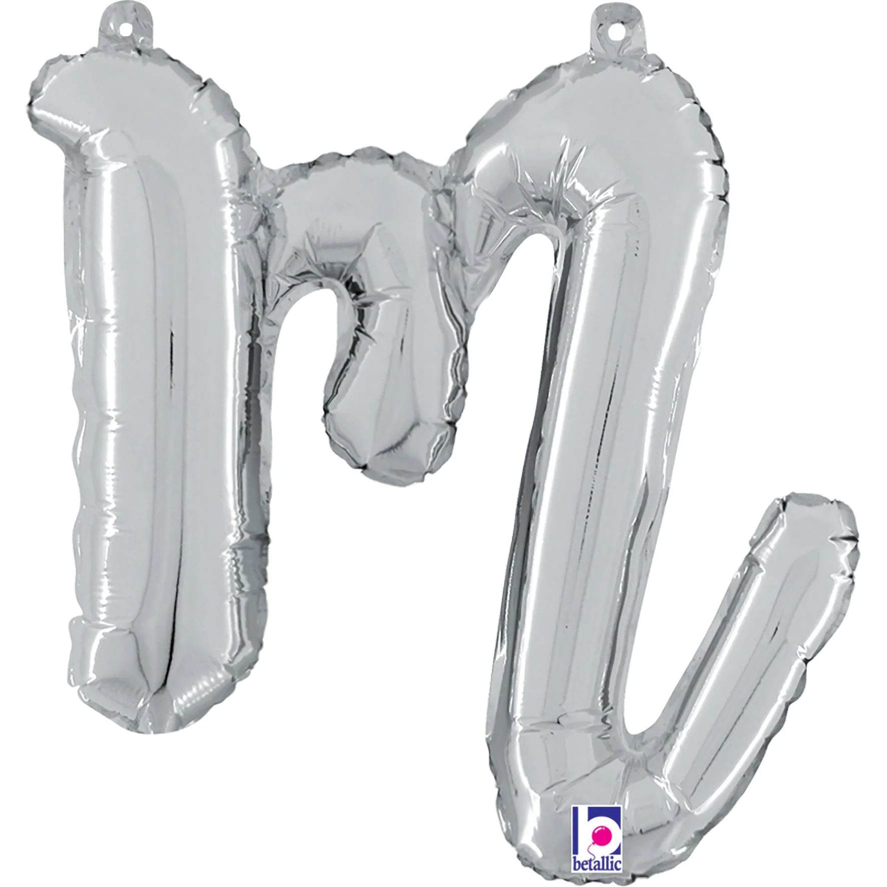 14" Air Filled Only Script Letter "M" Silver Foil Balloon (Sticks Sold Separately)