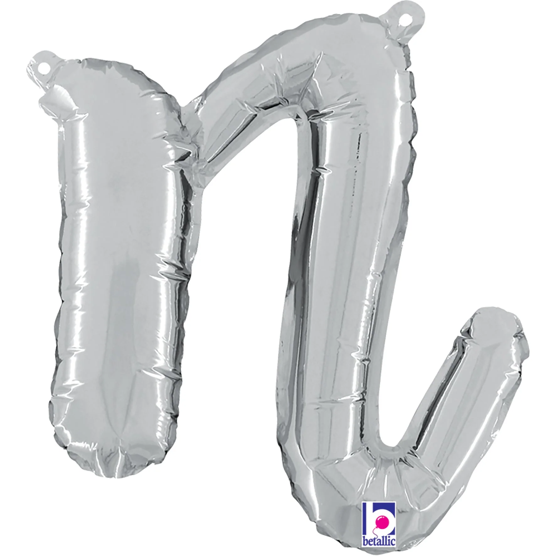 14" Air Filled Only Script Letter "N" Silver Foil Balloon (Sticks Sold Separately)