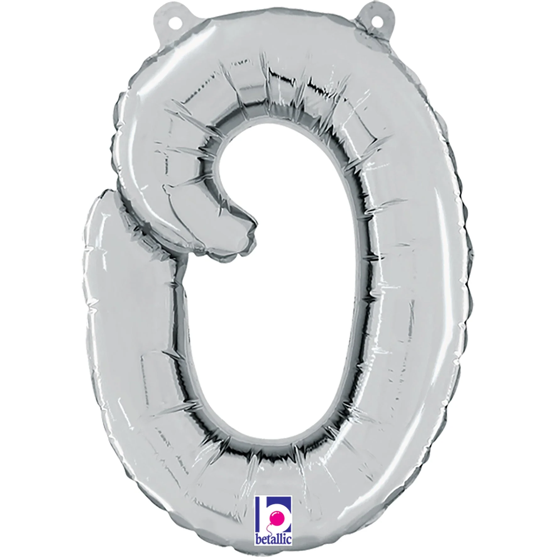 14" Air Filled Only Script Letter "O" Silver Foil Balloon (Sticks Sold Separately)