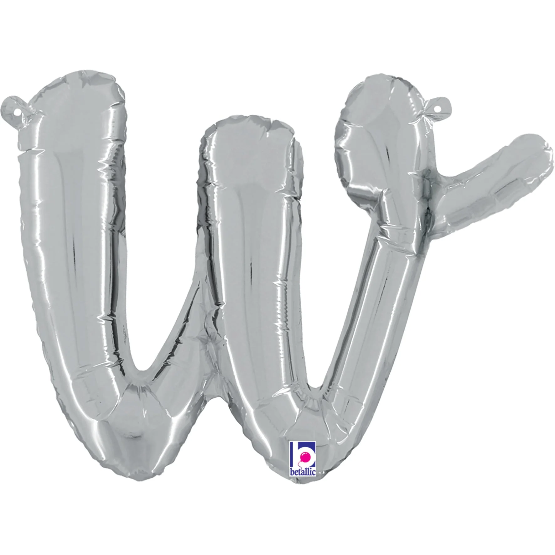 14" Air Filled Only Script Letter "W" Silver Foil Balloon (Sticks Sold Separately)
