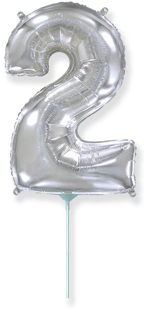 14" Airfill Only Flexmetal Foil Balloon Number "2" Color Silver