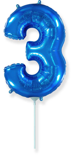 14" Airfill Only Flexmetal Foil Balloon Number "3" Color Blue