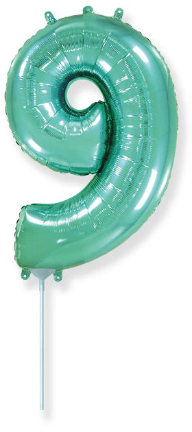 14" Airfill Only Flexmetal Foil Balloon Number "9" Color Turquoise
