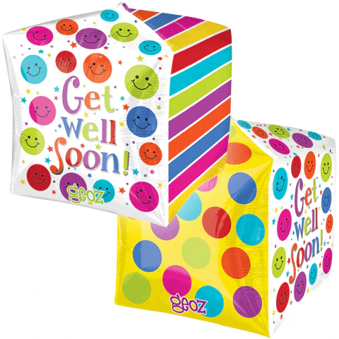 15" x15" Get Well Soon Cube Cubez Balloon