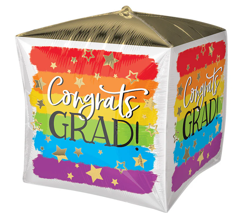 15" Ultrashape Cubez Painted Rainbow Grad Foil Balloon