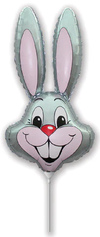 16" Airfill Only (Sticks Sold Separately) Grey Bunny Rabbit Head Foil Balloon